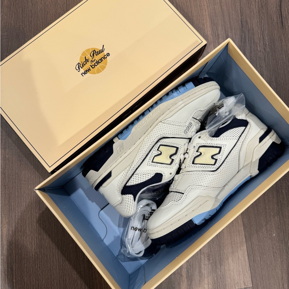 New Balance 550 Rich Paul Cream and Navy Sneakers